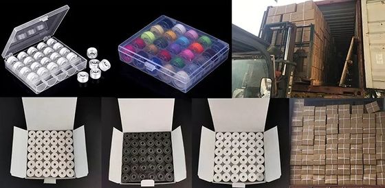 100% poliestere Bianco 75d/2 144pcs/scatola L Dimensione Poliestere Pre-Rola Bobbin Filato Per Ricamo