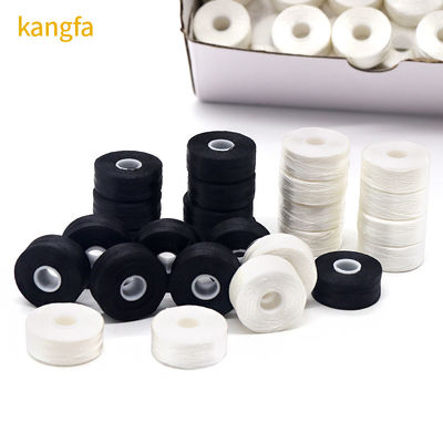 144pcs/Box Bianco/Nero 75D/2 100% poliestere bobine pre-rivolte fili L tipo lato meno