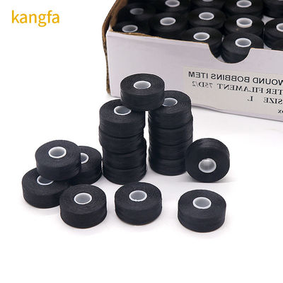 144pcs/Box Bianco/Nero 75D/2 100% poliestere bobine pre-rivolte fili L tipo lato meno