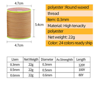 0.65mm Cerume rotondo cucito a mano Cerume con filo di cucitura a core ad alta resistenza per cucitura in pelle Poliestere