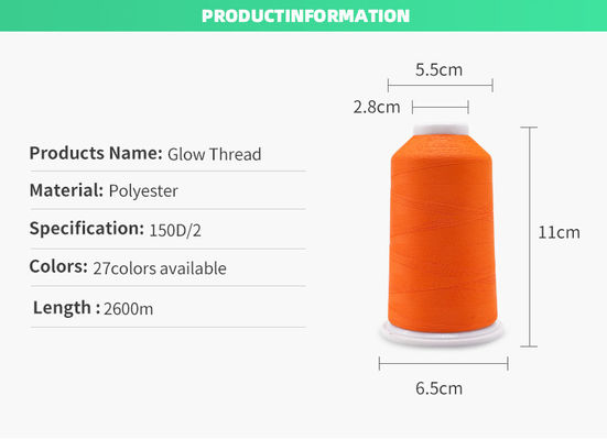 Glow In The Dark 150D/2 Filato ricamato in poliestere 3000 Yards Roll Peso netto 100G