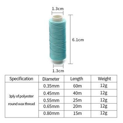 100% pelle di poliestere filo circolare cerato per articoli di pelle cuciti a mano 0,45 mm 85 colori