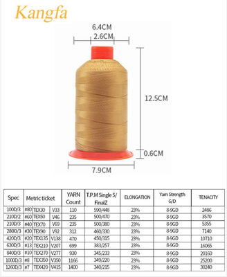 Tex70 filo di nylon legato medio pesante 210D/3 3000M per rivestimenti per cuciture su tela