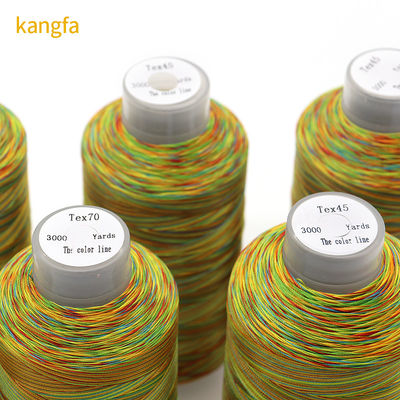 Eco-friendly Kangfa Tex70 filo da cucire 100% poliestere filato arcobaleno numero 120D-1680D